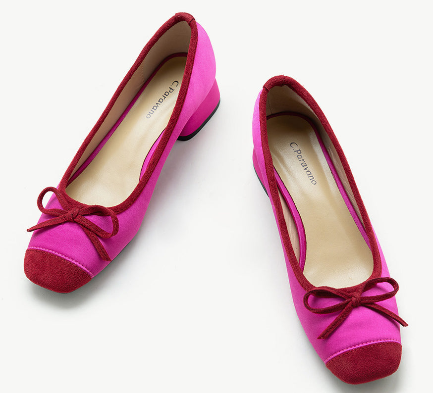 Hot Pink Bowknot Low Heels - Stylish Women's Shoes