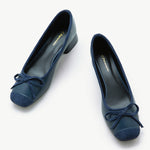 Navy Bowknot Low Heels - Classic Women's Footwear