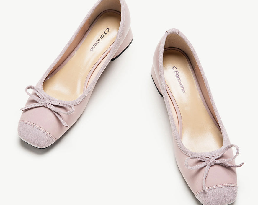 Pink Low Heel Shoes with Stylish Bowknot Detail