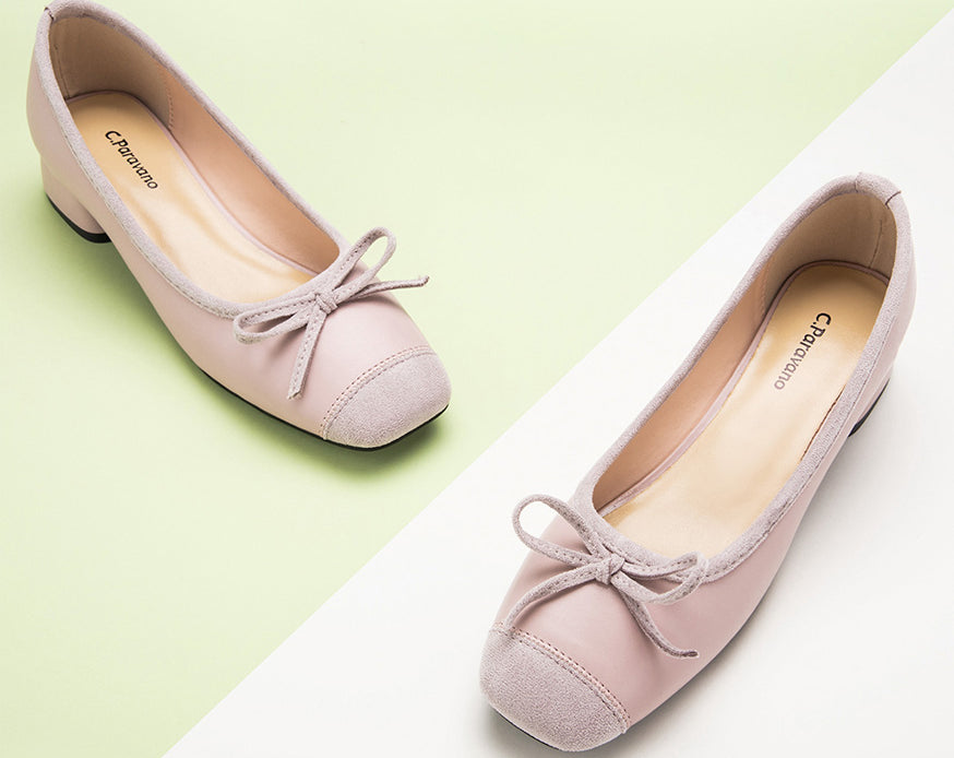 Elegant Low Heeled Footwear featuring a Pink Bowknot