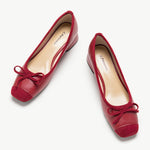 Red Low Heel Shoes with Stylish Bowknot Detail