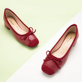 Elegant Low Heeled Footwear featuring a Red Bowknot