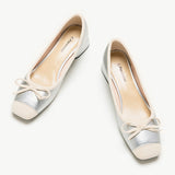Silver Low Heel Shoes with Stylish Bowknot Detail