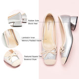 Sleek Low Heel Silver Sandals with a Trendy Bowknot