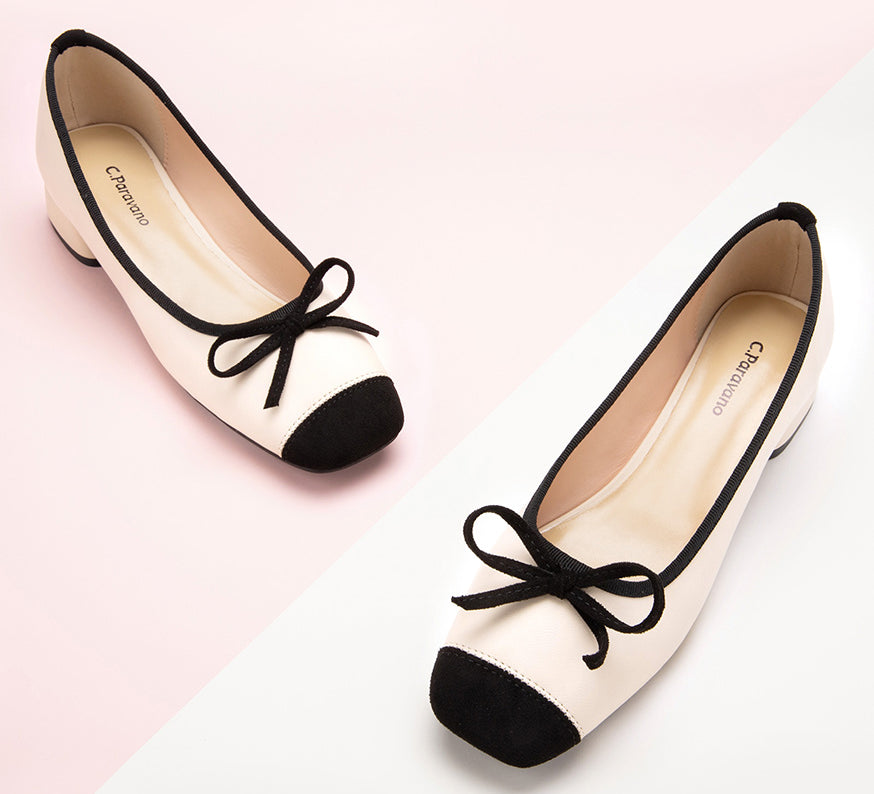 Elegant Low Heeled Footwear featuring a White Bowknot
