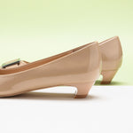 Beige Metal Buckle Low Heels, offering a subtle and stylish touch to any outfit.