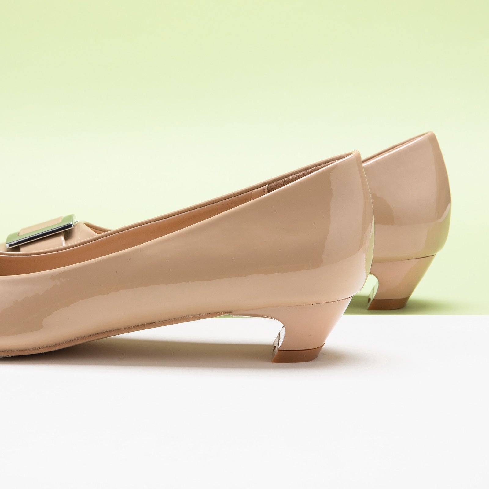 Beige Metal Buckle Low Heels, offering a subtle and stylish touch to any outfit.