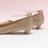 Versatile Neutrals: Beige Pearl Straps Low Heel, offering a subtle and stylish touch to any outfit