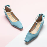 Blue Pearl Straps Silk Low Heel