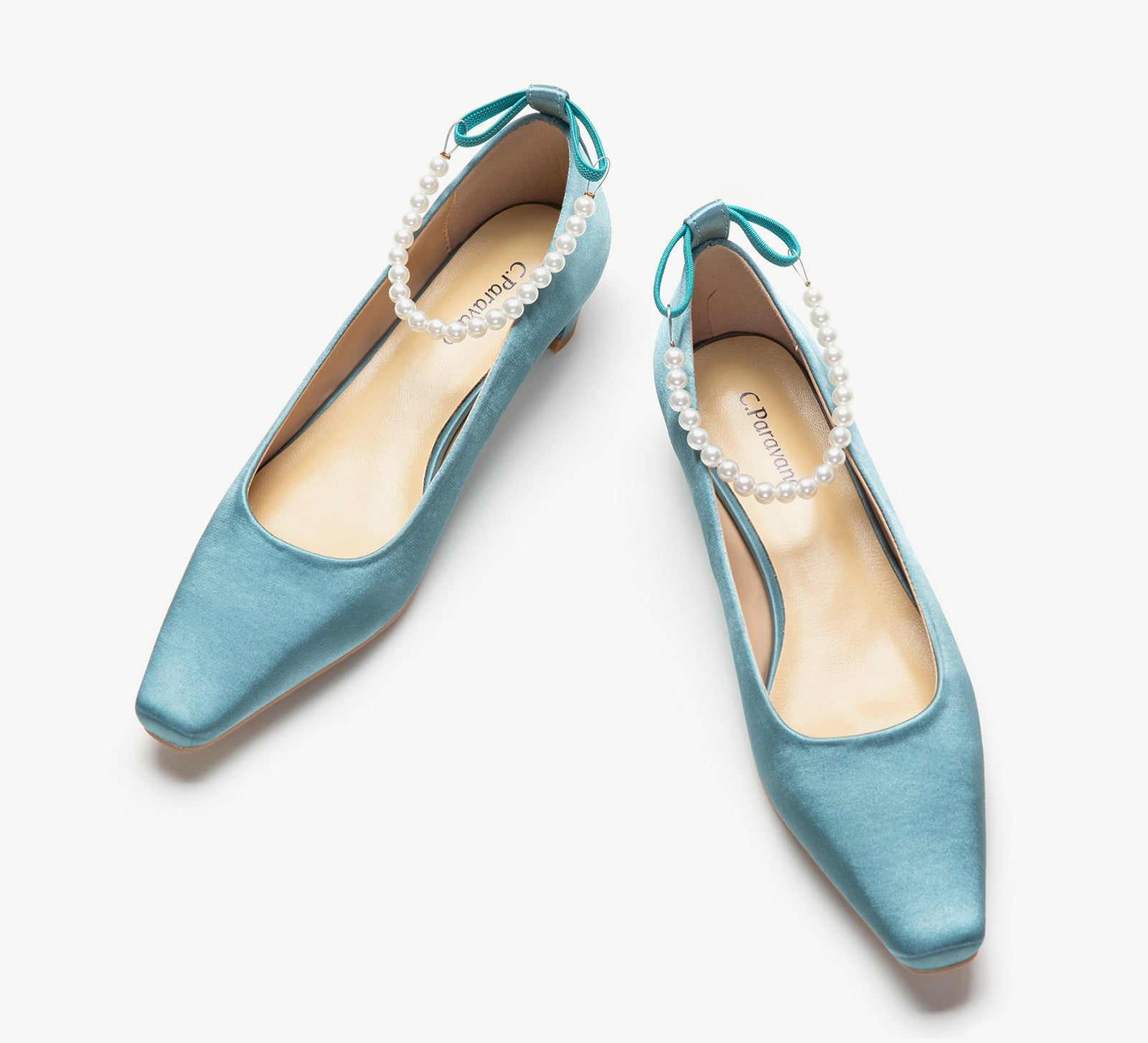 Pearl Straps Silk Low Heel