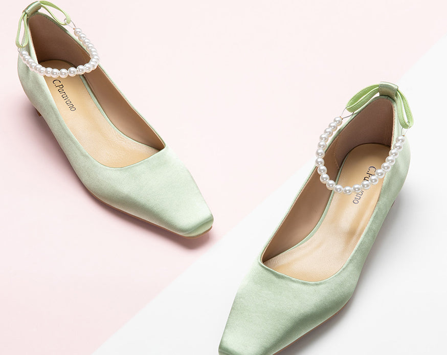 Chic Low Heeled Footwear featuring Delicate Pearl Straps