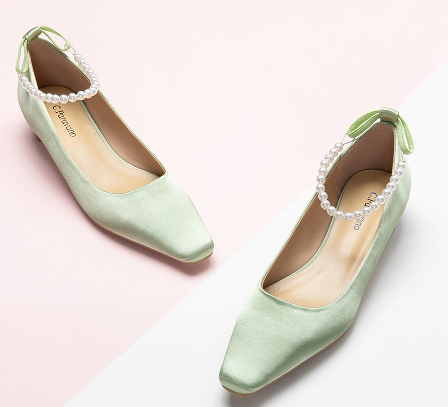 Chic Low Heeled Footwear featuring Delicate Pearl Straps