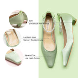 Stylish Low Heel Green Sandals with Pearl Embellishments