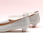 Sleek Grey Heels adorned with Pearl Accents