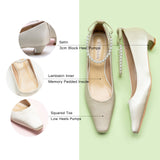 Ivory Silk Low Heel with Delicate Pearl Straps.