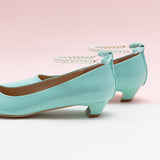 Mint Low Heel with distinctive pearl details, perfect for adding a touch of sophistication to your style
