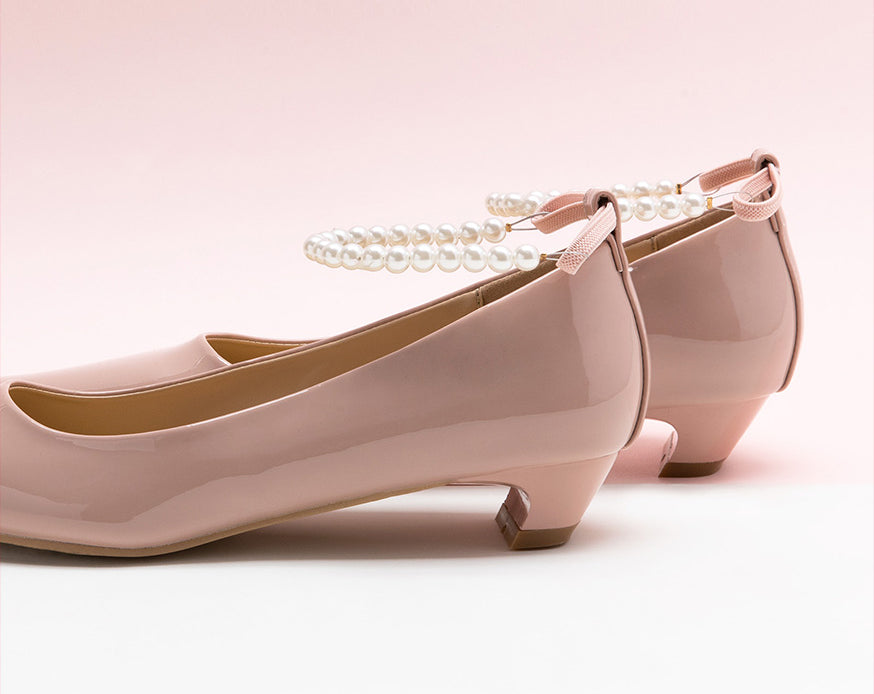 Sleek Pink Heels adorned with Pearl Accents