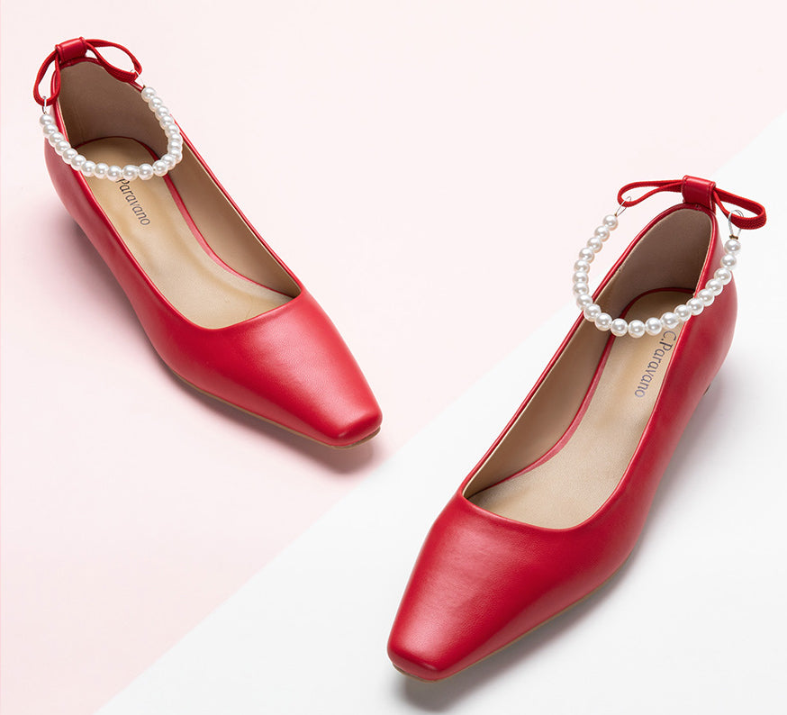 Charming Low Heeled Footwear featuring Delicate Pearl Straps