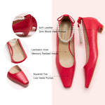 Red Low Heel with delicate pearl straps, a confident and eye-catching addition to your footwear collection