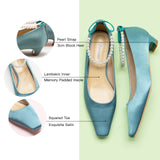 Pearl Chain Silk Low Heel (Lucia) Blue