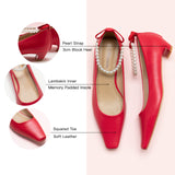 Pearl Chain Low Heel (Lucia) Red