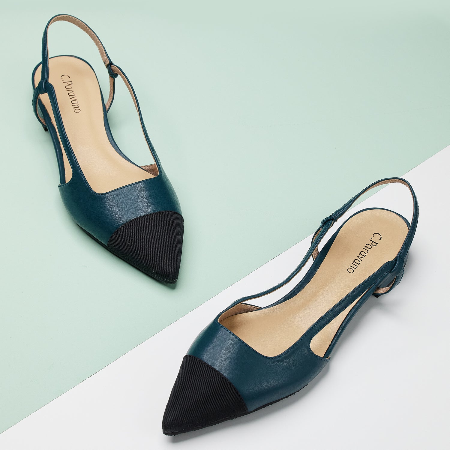 Blue Slingback Flats with a pointed toe, a timeless and versatile option for sophisticated styling