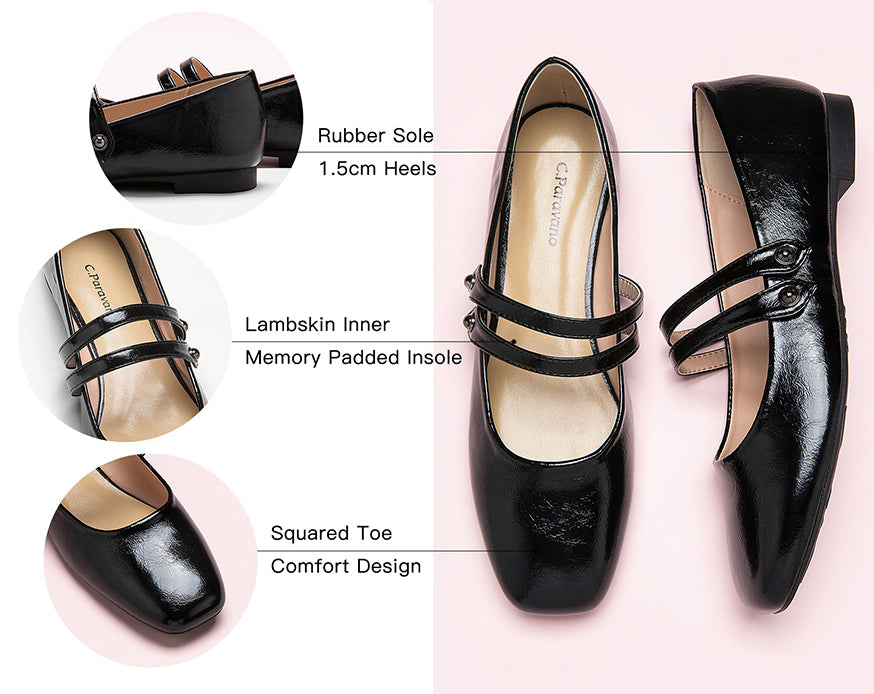    Chic-black-double-strap-flats-effortlessly-pairing-with-various-outfits-and-styles.