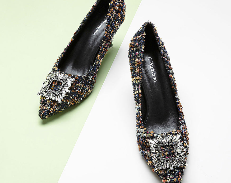 Chic-navy-blue-tweed-pumps-adorned-with-delicate-embellishments_-perfect-for-adding-a-touch-of-elegance-to-your-outfit