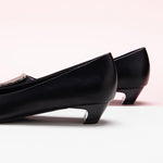 Chic trapezoidal buckle low heels black for women
