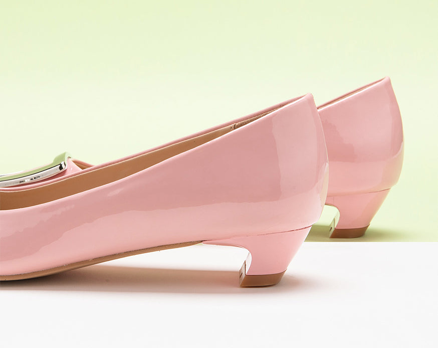 Chic trapezoidal buckle low heels pink for women