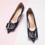    Classic-navy-high-heeled-pumps-featuring-oval-buckles