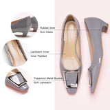 Classic women's trapezoidal buckle low heels grey in various sizes