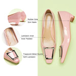 Classic women's trapezoidal buckle low heels pink in various sizes
