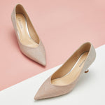 Soft Rose Sparkle: Glittered Pink Louis Heel Shoes, a chic and sophisticated option for those who love a hint of glamour.