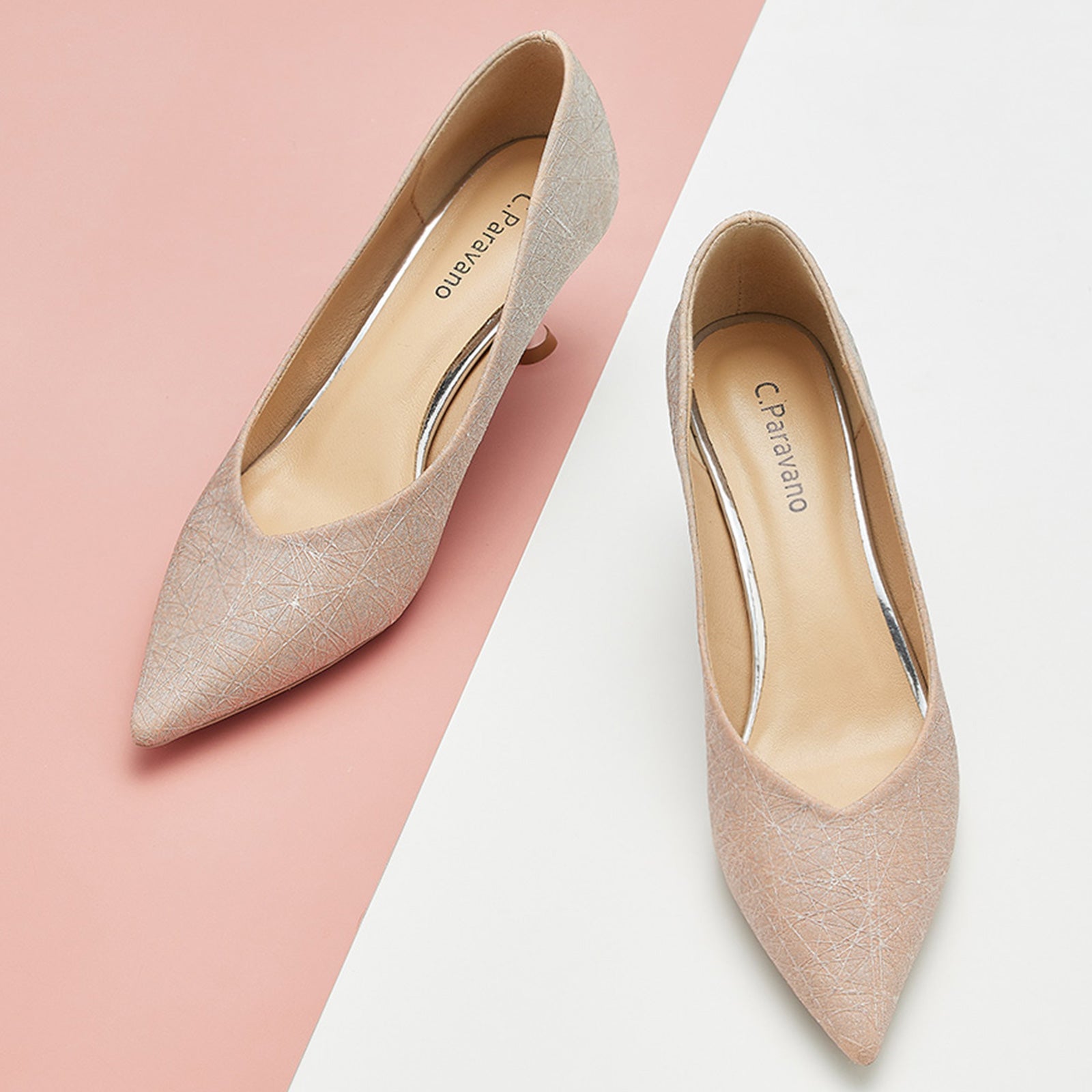 Elegant Pink Glitz: Pink Glittered Pumps with Louis Heel, a dazzling choice for making a stylish entrance at any event.