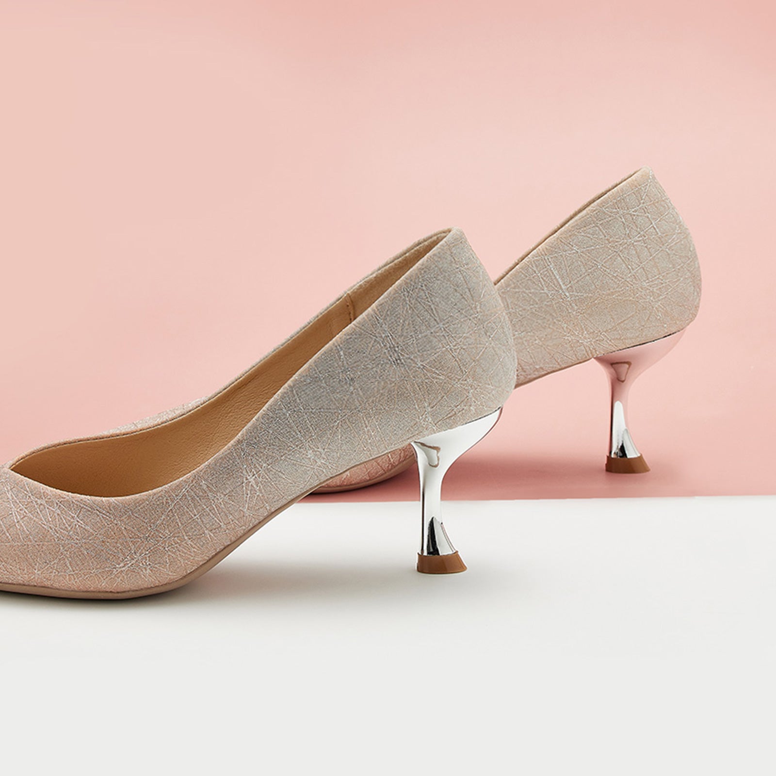 Romantic Radiance: Glittered Pink Louis Heel Shoes, combining romance and sparkle for a stunning and fashionable look.