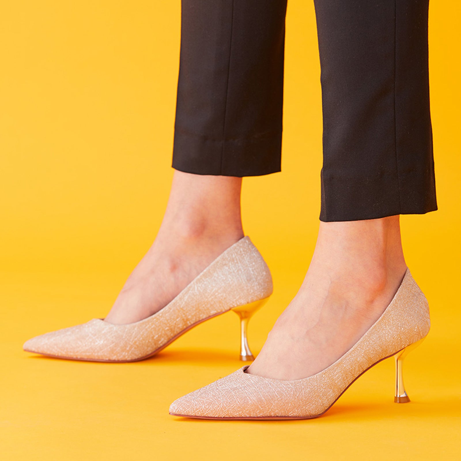 Blush Glamour: Pink Glittered Pumps Louis Heel Shoes, adding a shimmering statement to your elegant ensemble
