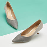 Metallic Chic: Silver Glittered Pumps Louis Heel Shoes, adding a touch of metallic glamour to your ensemble
