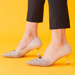 Glittered Silver Louis Heel Shoes, a modern and stylish option for city dwellers who love a hint of shine