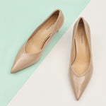 Beige Glossed Patent Leather Pumps, featuring classic details for a refined and understated style.