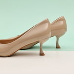  Beige Patent Leather Pumps with a glossy finish, a perfect blend of comfort and everyday style