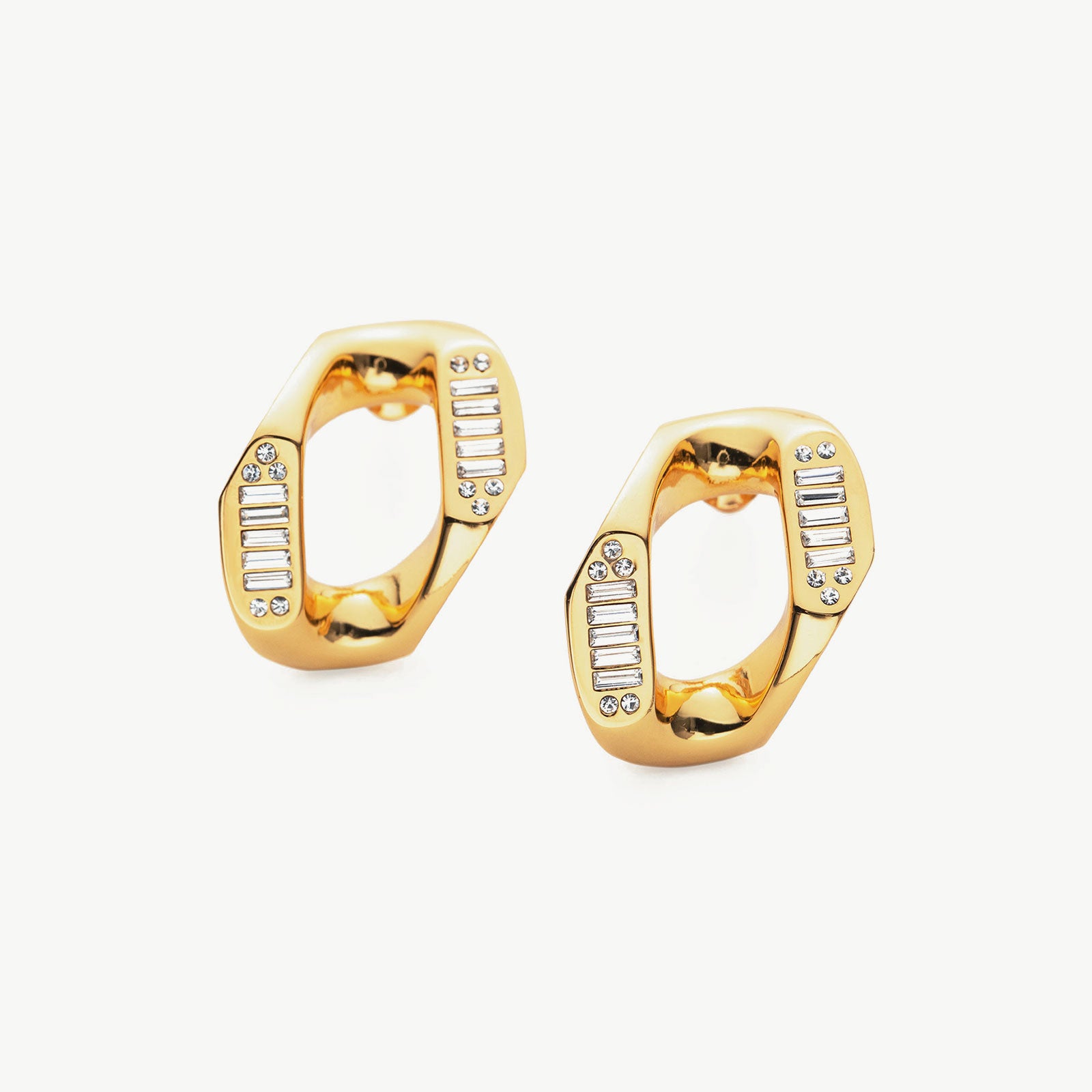 Crystal-adorned Wavy Stud Earrings in gold, a chic and sophisticated choice that complements your style with radiant shimmer