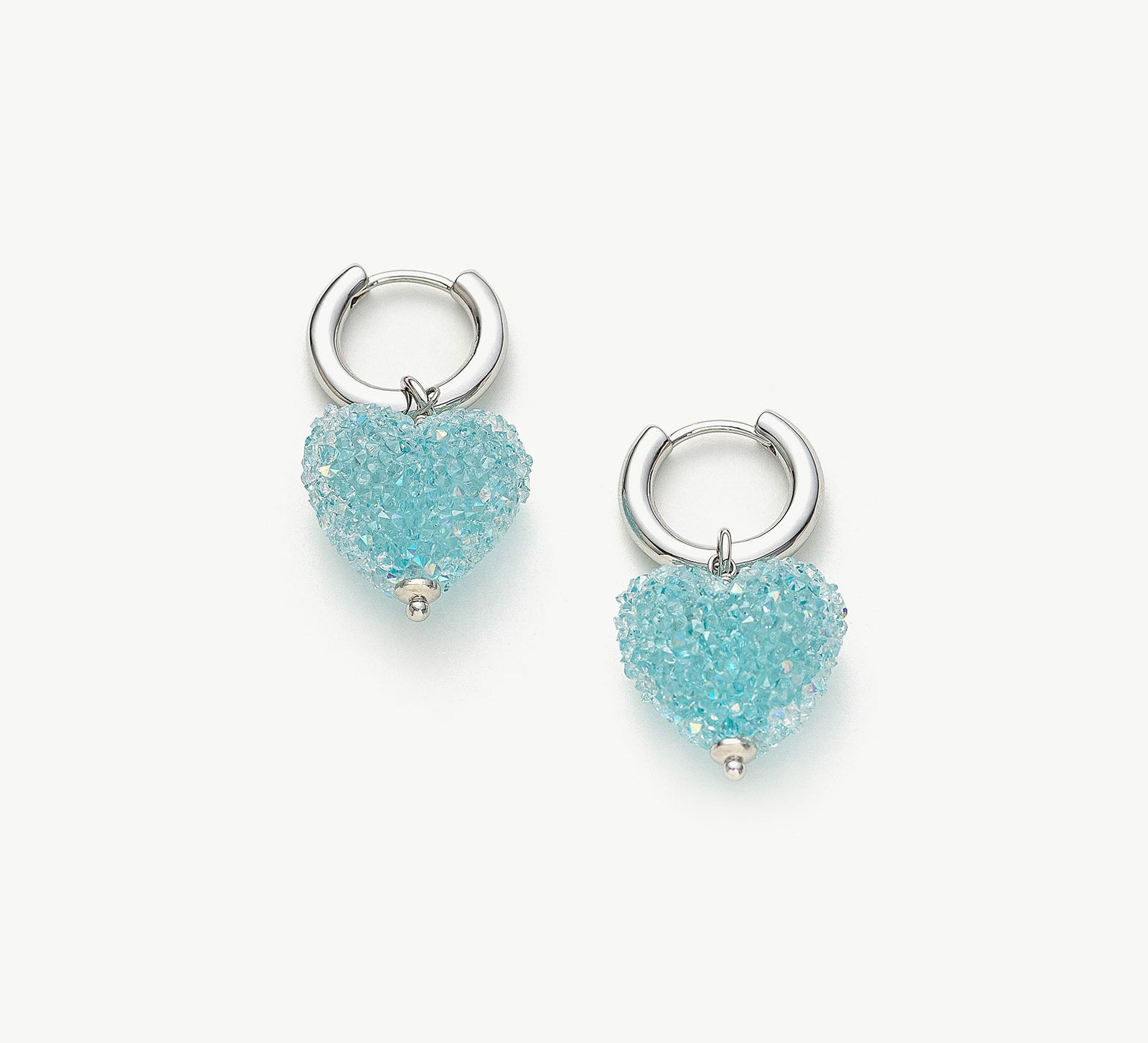 Shining Heart Hoop Earrings in Blue, a sapphire-hued accessory with heart-shaped hoops that embody elegance and sophistication for a timeless look.