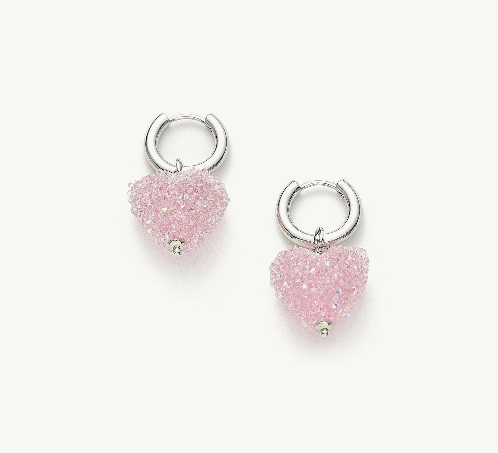 Shining Heart Hoop Earrings in Pink, radiating with radiant charm, these hoops feature heart shapes in a delightful shade of pink for a romantic and luminous look
