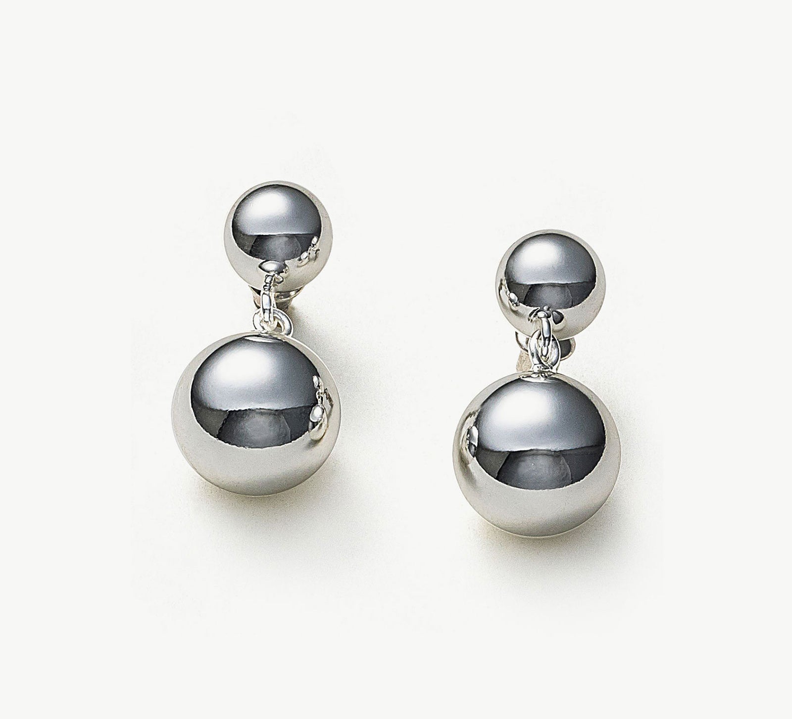 Double Sphere Hoop Earrings, a sculptural and elegant accessory featuring two spheres for a modern and sophisticated look.