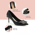 Edgy Minimalism: Black Square Buckled Pumps, a chic and minimalist choice for a contemporary and sleek ensemble