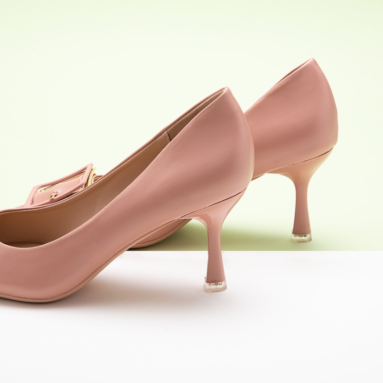 Pink Elegant Pumps with a square buckle, a sweet and versatile addition to your footwear collection