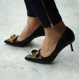 Stacked Metal Buckle Pumps (Olivia)(SALE)