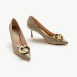 Stacked Metal Buckle Pumps (Olivia)(SALE)