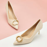 Metal Buckled Pumps in White, featuring classic details for a polished and sophisticated style